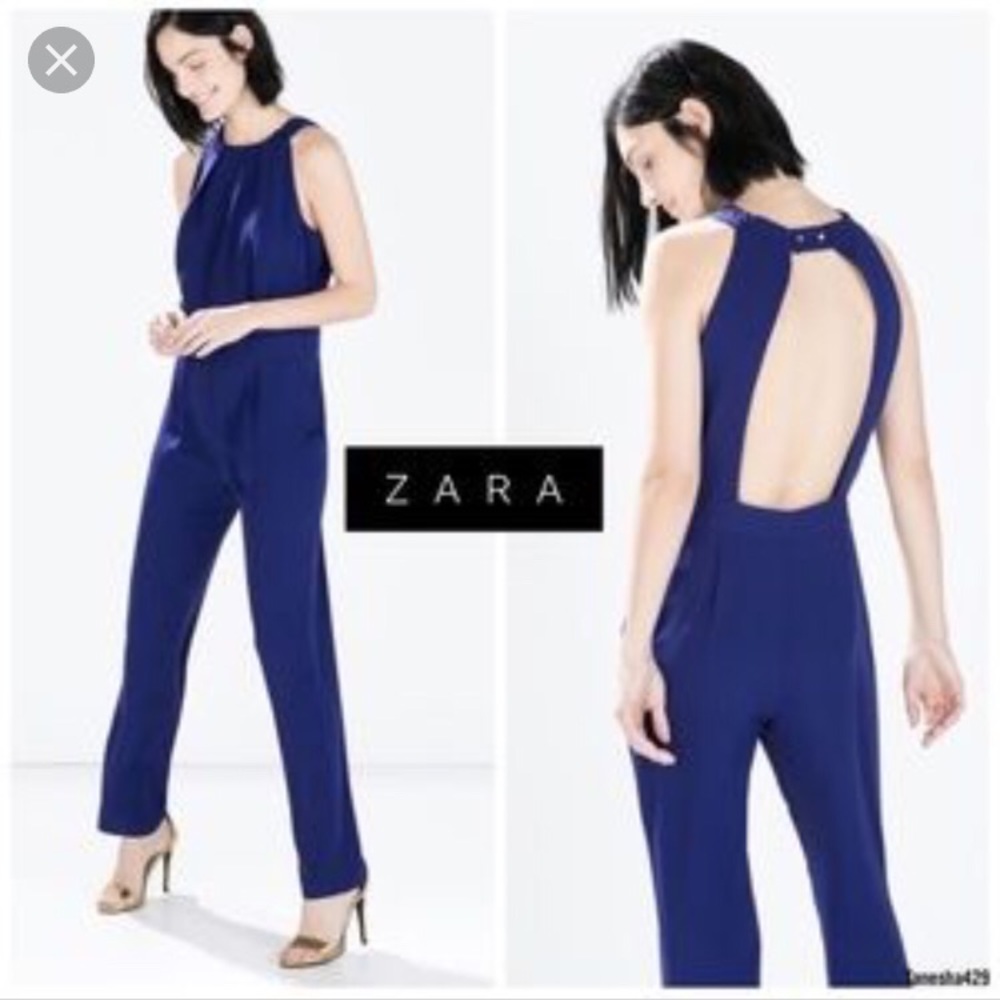 Zara Basic Electric Blue JumpSuit with Open Back
